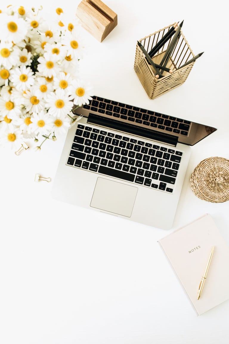 Laptop on White Modern Minimalist Desk Flatlay 