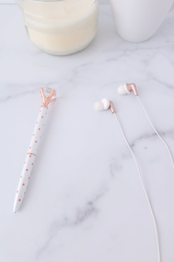 Podcasting Styled Stock Photo with Earphones and Pen 